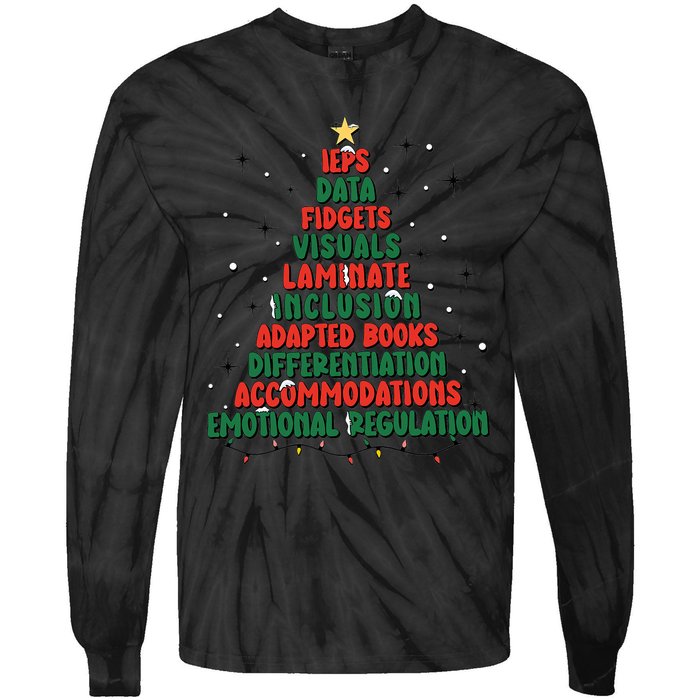 Special Ed Teacher Christmas Holiday Teacher Xmas Lights Tie-Dye Long Sleeve Shirt