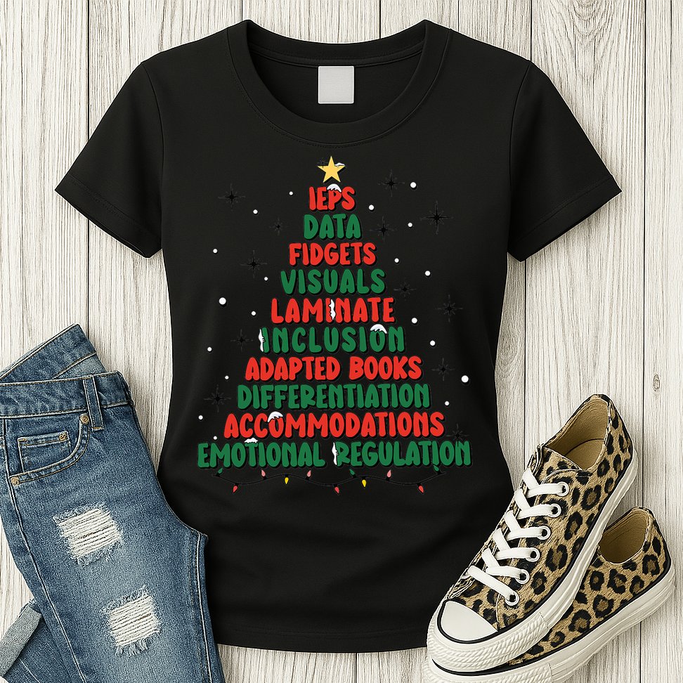 Special Ed Teacher Christmas Holiday Teacher Xmas Lights Womens T-Shirt