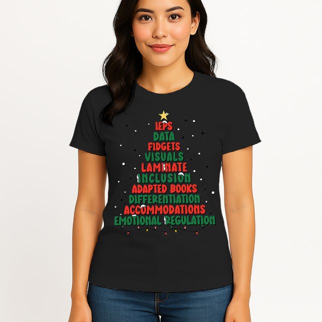 Special Ed Teacher Christmas Holiday Teacher Xmas Lights Womens T-Shirt
