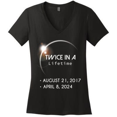 Solar Eclipse Twice In Lifetime 2024 Women's V-Neck T-Shirt