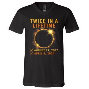 Solar Eclipse Twice In Lifetime 2024 Solar Eclipse V-Neck T-Shirt