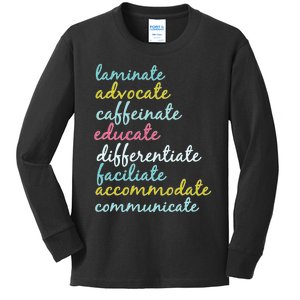 Special Education Teacher Laminate Advocate Caffeinate Kids Long Sleeve Shirt