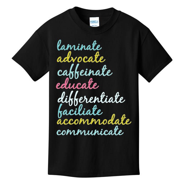 Special Education Teacher Laminate Advocate Caffeinate Kids T-Shirt