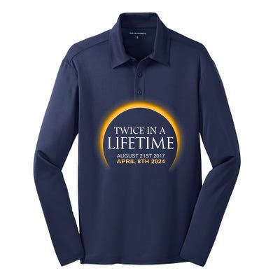 Solar Eclipse Twice In Lifetime 2024 Silk Touch Performance Long Sleeve Polo