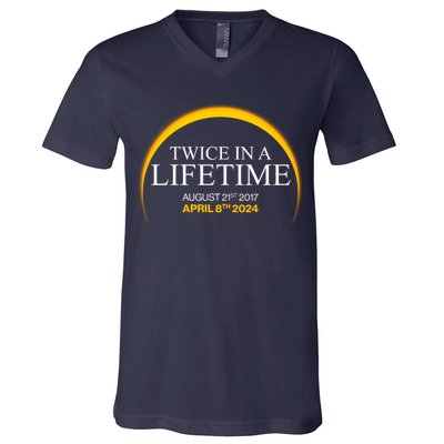 Solar Eclipse Twice In Lifetime 2024 V-Neck T-Shirt