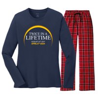 Solar Eclipse Twice In Lifetime 2024 Women's Long Sleeve Flannel Pajama Set 