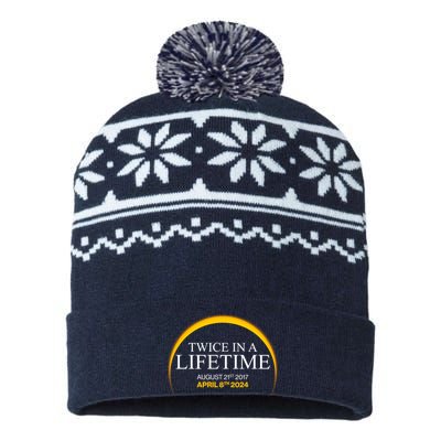 Solar Eclipse Twice In Lifetime 2024 USA-Made Snowflake Beanie