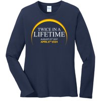 Solar Eclipse Twice In Lifetime 2024 Ladies Long Sleeve Shirt