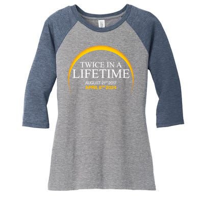 Solar Eclipse Twice In Lifetime 2024 Women's Tri-Blend 3/4-Sleeve Raglan Shirt