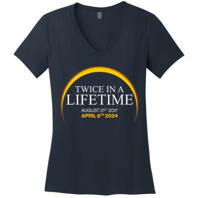 Solar Eclipse Twice In Lifetime 2024 Women's V-Neck T-Shirt