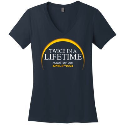 Solar Eclipse Twice In Lifetime 2024 Women's V-Neck T-Shirt