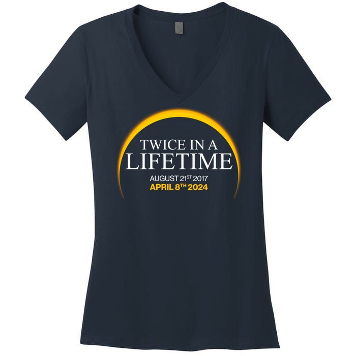 Solar Eclipse Twice In Lifetime 2024 Women's V-Neck T-Shirt