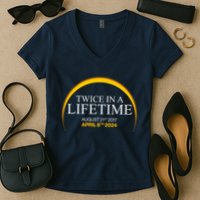 Solar Eclipse Twice In Lifetime 2024 Women's V-Neck T-Shirt