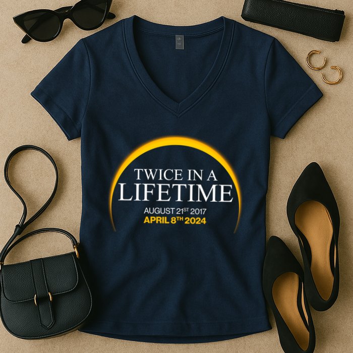 Solar Eclipse Twice In Lifetime 2024 Women's V-Neck T-Shirt