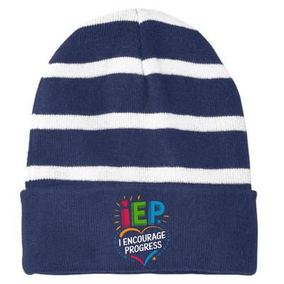 Special Education Teacher Support Iep I Encourage Progress Striped Beanie with Solid Band