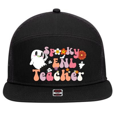 Spooky Enl Teacher Groovy Halloween English New Language Meaningful Gift 7 Panel Mesh Trucker Snapback Hat