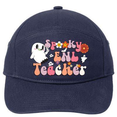 Spooky Enl Teacher Groovy Halloween English New Language Meaningful Gift 7-Panel Snapback Hat