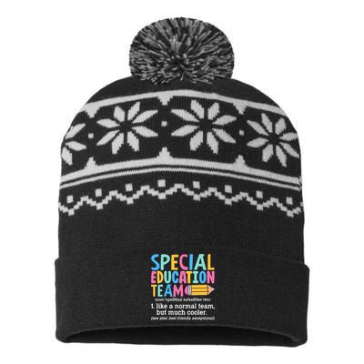 Special Education Team Definition Retro Ed Team Crew Teacher USA-Made Snowflake Beanie