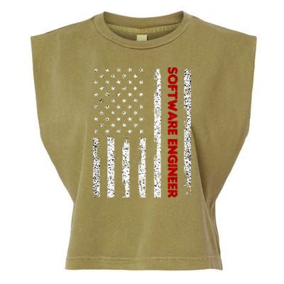 Software Engineer USA Flag Garment-Dyed Women's Muscle Tee