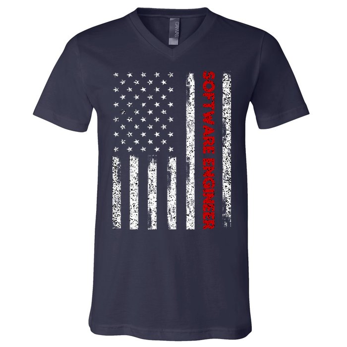 Software Engineer USA Flag V-Neck T-Shirt