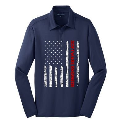 Software Engineer USA Flag Silk Touch Performance Long Sleeve Polo