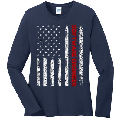 Software Engineer USA Flag Ladies Long Sleeve Shirt