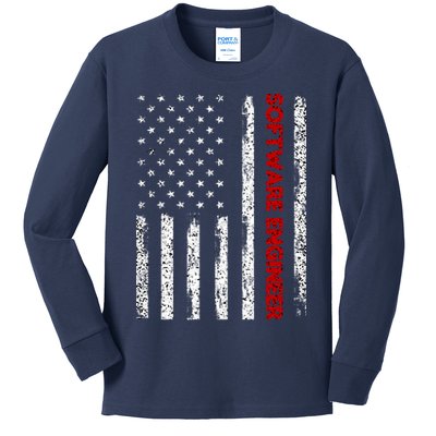 Software Engineer USA Flag Kids Long Sleeve Shirt