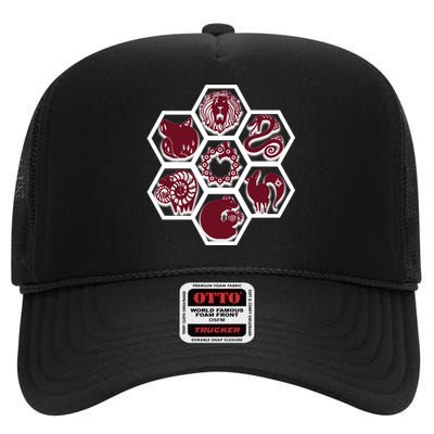 Seven Deadly Sins Emblems High Crown Mesh Back Trucker Hat