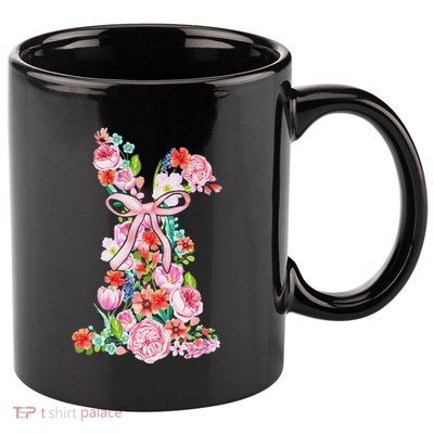 Spring Easter Watercolor Bunny Floral 11oz C Handle Ceramic Mug