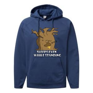 Sleeps Even While Standing Funny Design Performance Fleece Hoodie