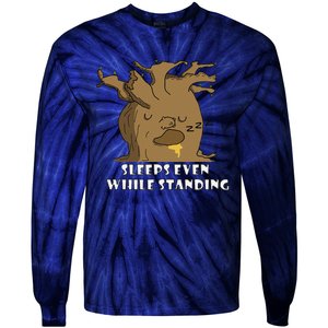 Sleeps Even While Standing Funny Design Tie-Dye Long Sleeve Shirt