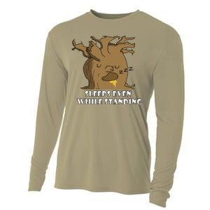 Sleeps Even While Standing Funny Design Cooling Performance Long Sleeve Crew