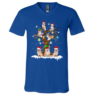 Santa Elf Welsh Corgi Dog On Tree Christmas Decorations Xmas Cool Gift V-Neck T-Shirt