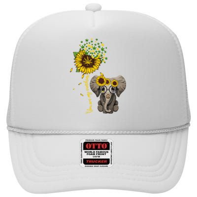 Sunflower Elephant Weed Leaf Canabis 420 Marijuana High Crown Mesh Back Trucker Hat