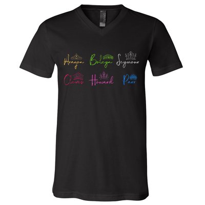 Six Ex Wives of Henry VIII Signatures & Crowns V-Neck T-Shirt