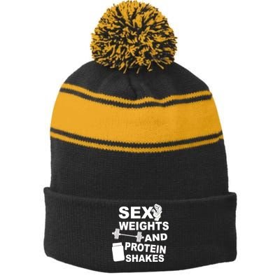 Sex Weights Protein Shakes Stripe Pom Pom Beanie