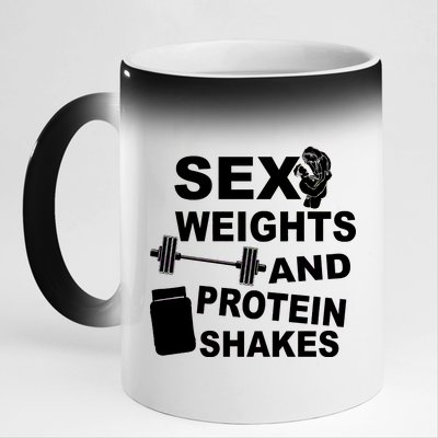 Sex Weights Protein Shakes 11oz Black Color Changing Mug