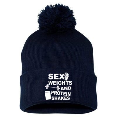 Sex Weights Protein Shakes Pom Pom 12in Knit Beanie