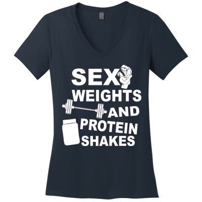 Sex Weights Protein Shakes Women's V-Neck T-Shirt