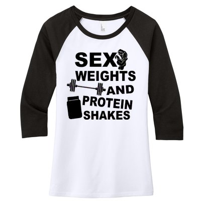 Sex Weights Protein Shakes Women's Tri-Blend 3/4-Sleeve Raglan Shirt