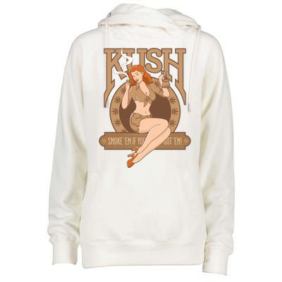 Sexy Lady Kush Smoke Marijuana Womens Funnel Neck Pullover Hood