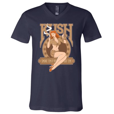 Sexy Lady Kush Smoke Marijuana V-Neck T-Shirt