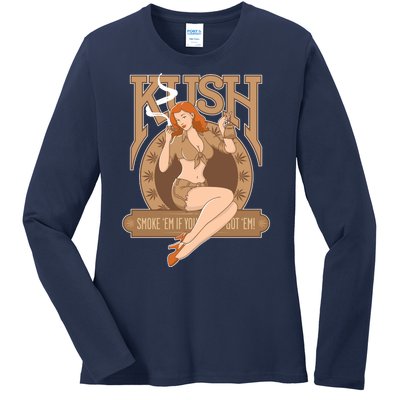 Sexy Lady Kush Smoke Marijuana Ladies Long Sleeve Shirt