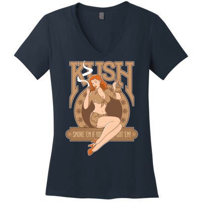 Sexy Lady Kush Smoke Marijuana Women's V-Neck T-Shirt