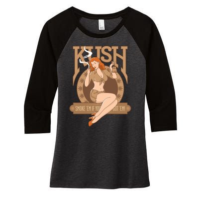 Sexy Lady Kush Smoke Marijuana Women's Tri-Blend 3/4-Sleeve Raglan Shirt