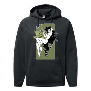 Sexy Lady Smoking Cannabis Dress Performance Fleece Hoodie