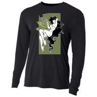 Sexy Lady Smoking Cannabis Dress Cooling Performance Long Sleeve Crew