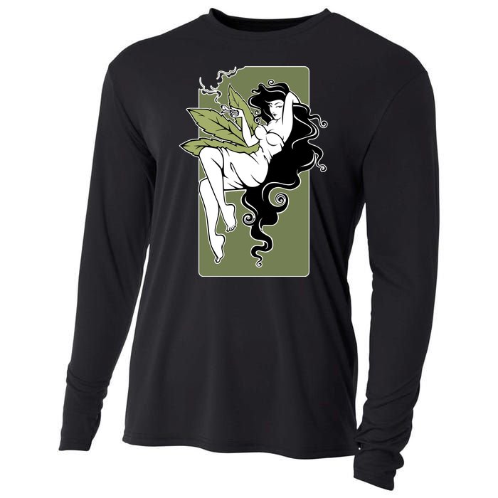 Sexy Lady Smoking Cannabis Dress Cooling Performance Long Sleeve Crew