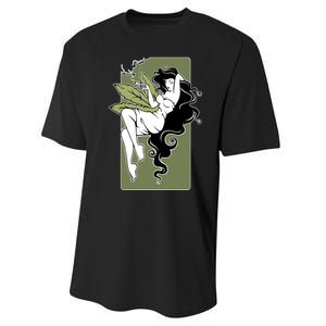 Sexy Lady Smoking Cannabis Dress Performance Sprint T-Shirt