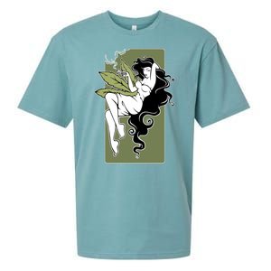 Sexy Lady Smoking Cannabis Dress Sueded Cloud Jersey T-Shirt